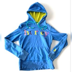 Y2k Vintage Blue Glitter Hurley Hoodie Sweatshirt Pullover Surf Skater Rainbow M